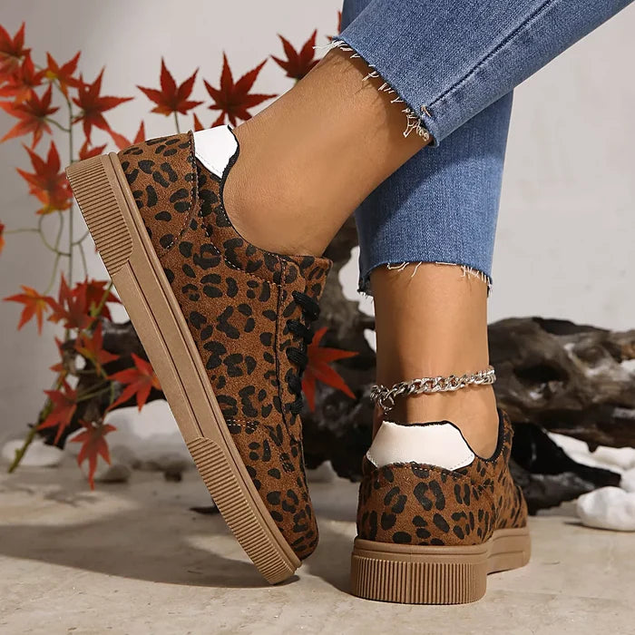 Leopard Print Suede Lace-Up Sneakers
