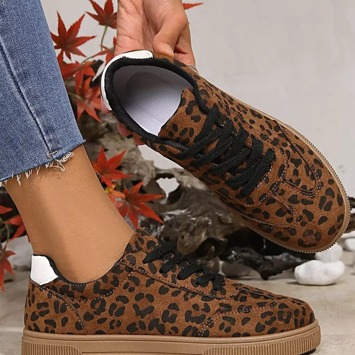 Leopard Print Suede Lace-Up Sneakers