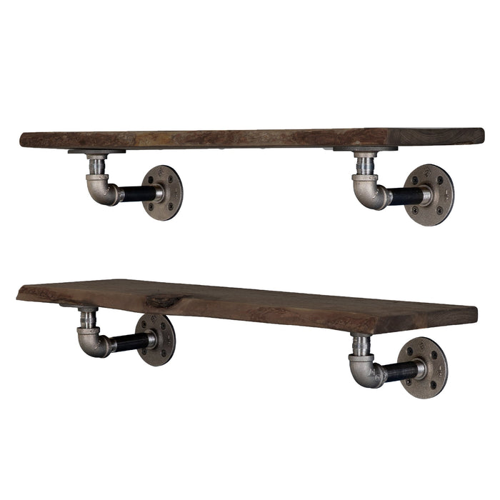 Live Edge Wood Shelf with L-Shaped Pipe Brackets (2-Pack)