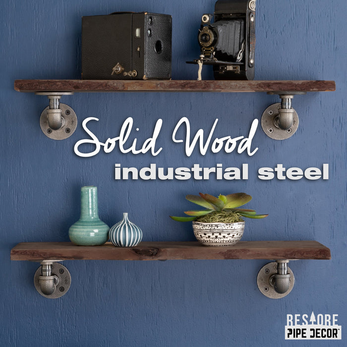 Live Edge Wood Shelf with L-Shaped Pipe Brackets (2-Pack)