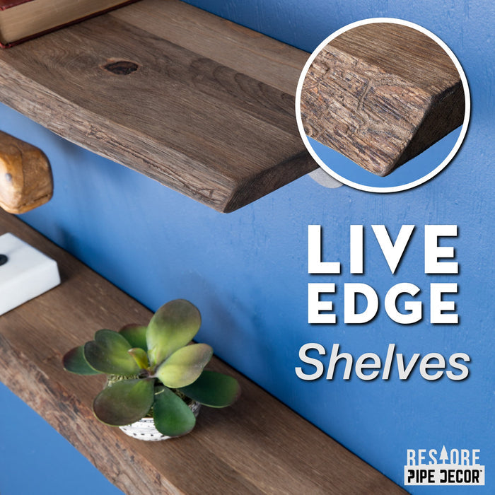 Live Edge Wood Shelf with L-Shaped Pipe Brackets (2-Pack)