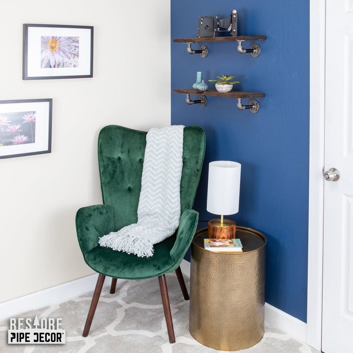 Live Edge Wood Shelf with L-Shaped Pipe Brackets (2-Pack)