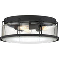 Earth black flush-mount ceiling light, by Quoizel, for hallway, bedroom, or entryway