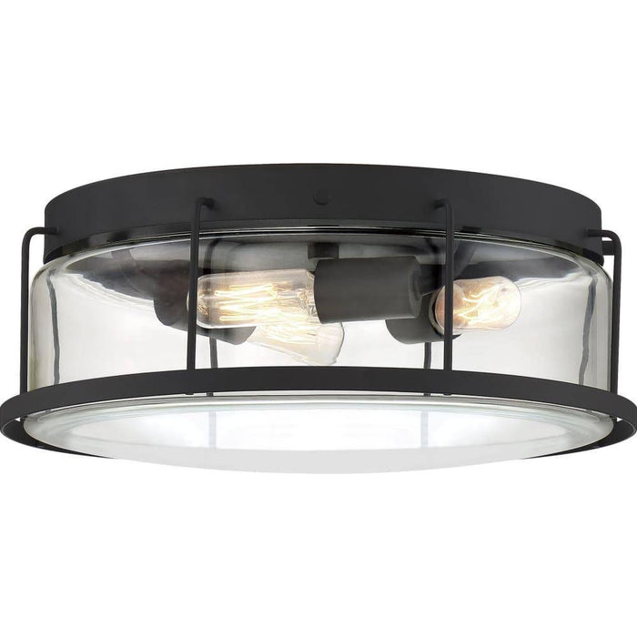 Earth black flush-mount ceiling light, by Quoizel, for hallway, bedroom, or entryway