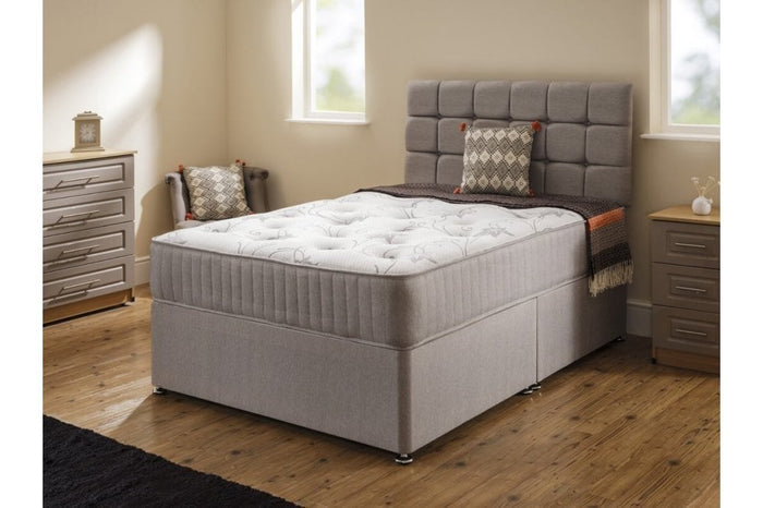Lyon Single Mattress complete bed in a room with grey headboard - Furniture Instore