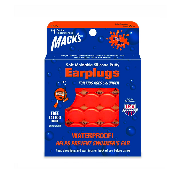 Macks Kids Size Soft Moldable Silicone Putty Earplugs (NRR 22 | 6 Pairs w/ Carry Case)