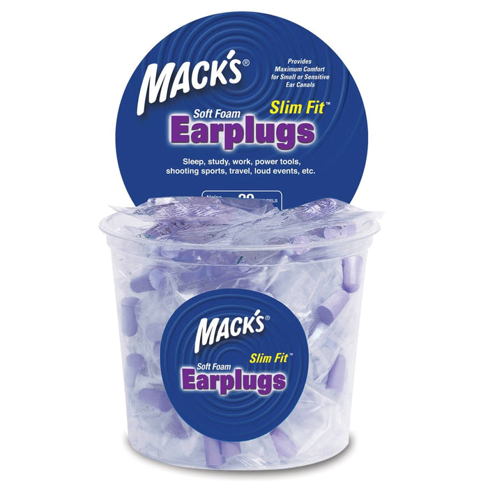 Macks Slim Fit Smaller Soft Foam Ear Plugs (NRR 31 | Tub of 100 Pairs)