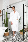 Men's Waffle Spa Robe – Lightweight Quick-Dry Kimono Bath Robe
