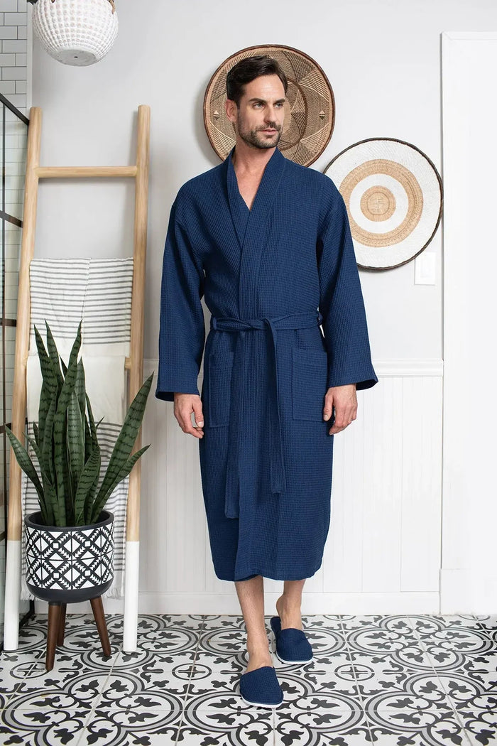 Men's Waffle Spa Robe – Lightweight Quick-Dry Kimono Bath Robe