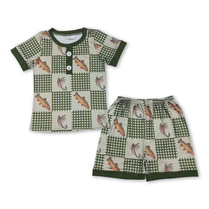 Mini Rodeo Boys Plaid Fish Short Sleeve Top & Shorts Set