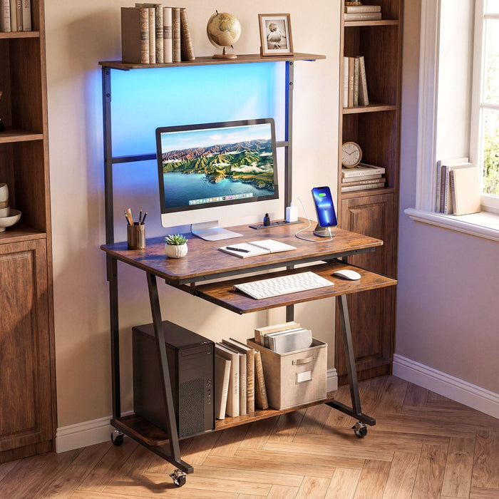 Mobile Computer Desk with LED Lights