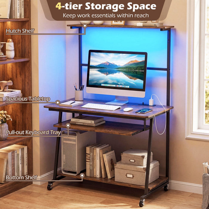 Mobile Computer Desk with LED Lights