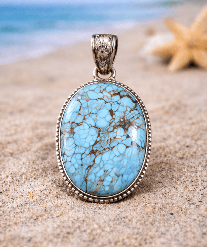 Number 8 Turquoise Sterling Silver Pendant