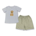 Plaid Dog Embroidery Short Sleeve Top & Shorts Set