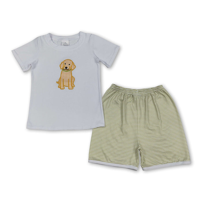 Plaid Dog Embroidery Short Sleeve Top & Shorts Set