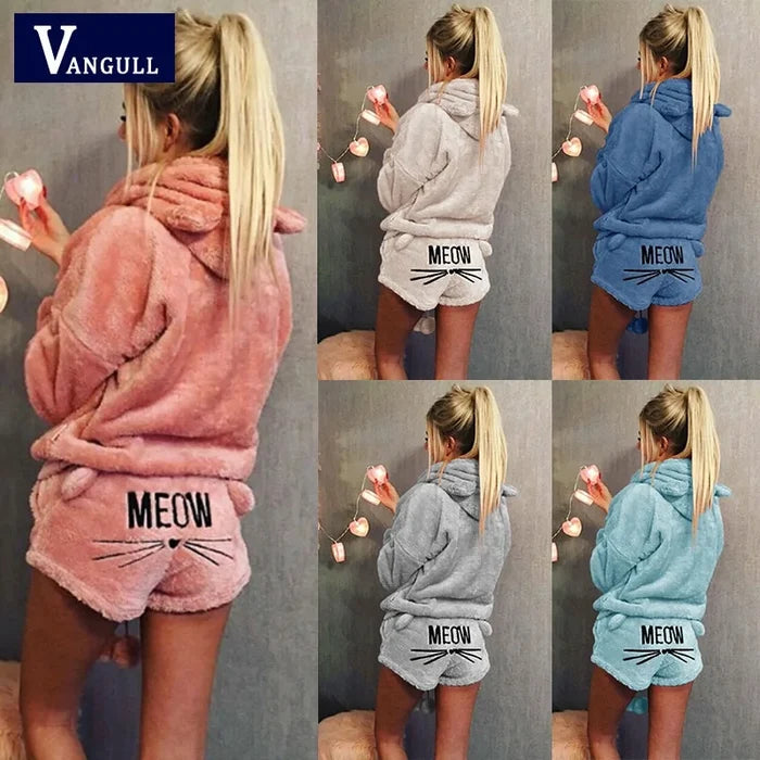 Plush Hoodie & Shorts Pajama Set