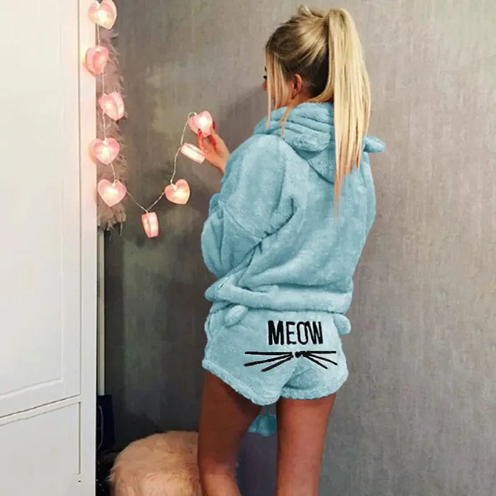 Plush Hoodie & Shorts Pajama Set
