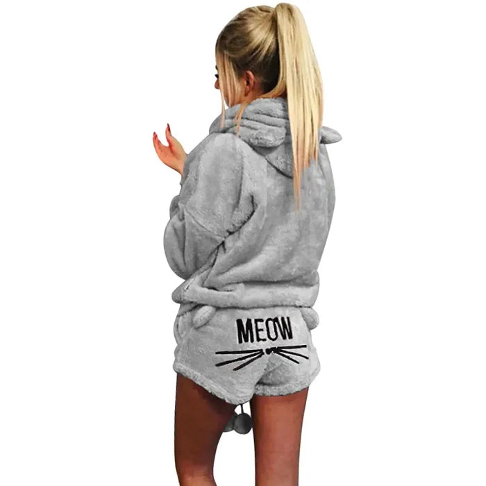 Plush Hoodie & Shorts Pajama Set