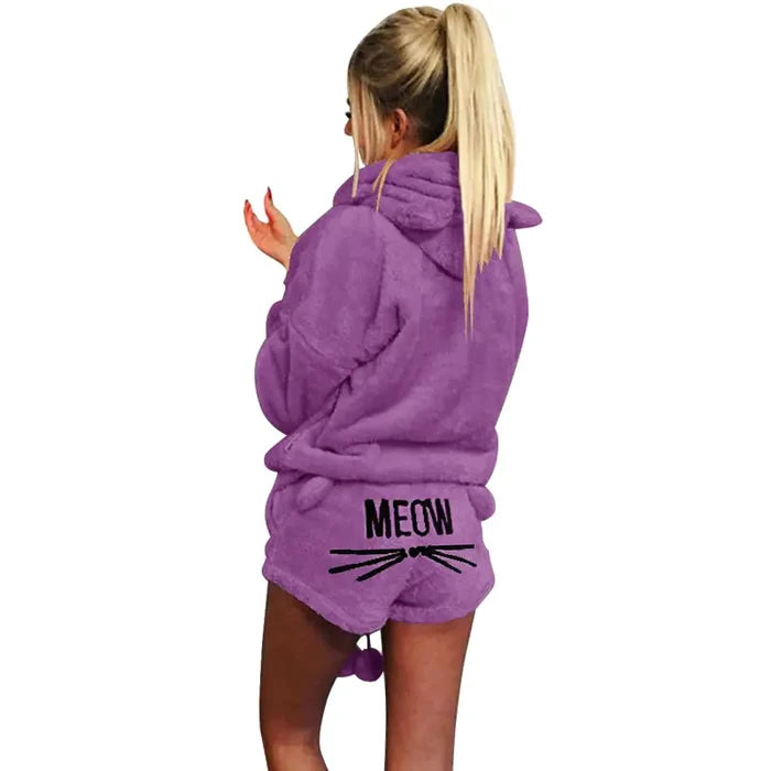 Plush Hoodie & Shorts Pajama Set