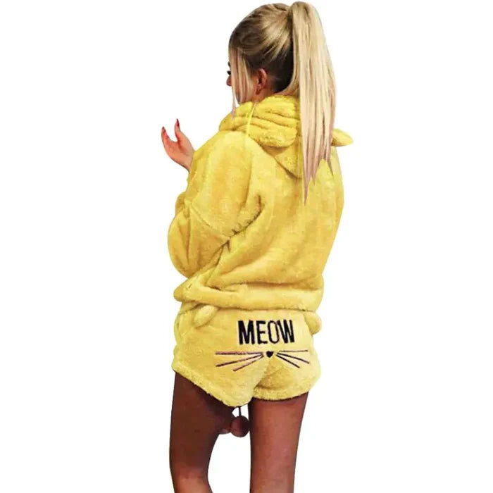 Plush Hoodie & Shorts Pajama Set