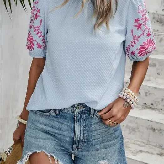 Puff Sleeve Embroidered Blouse
