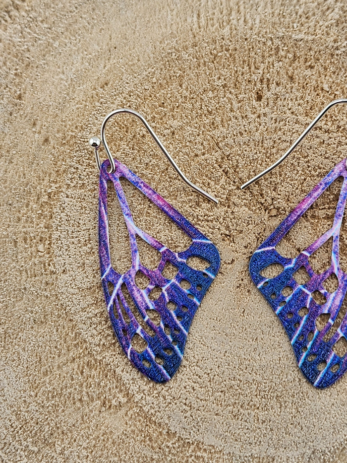 Purple and Blue Wing Drop Earrings - Women Jewelry