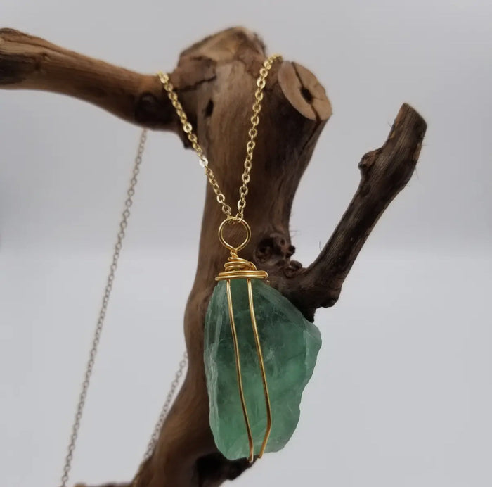 Raw Green Fluorite Crystal Necklace