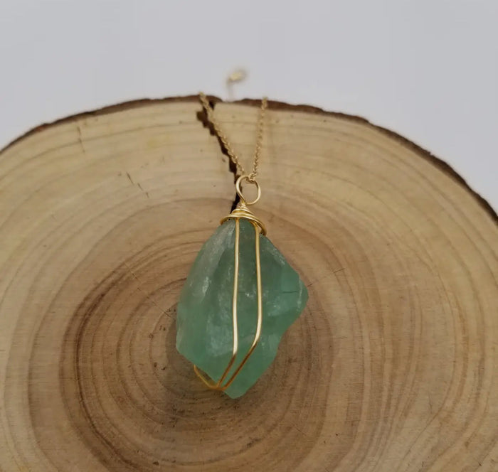 Raw Green Fluorite Crystal Necklace