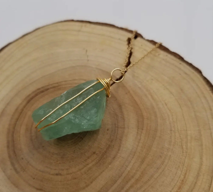 Raw Green Fluorite Crystal Necklace