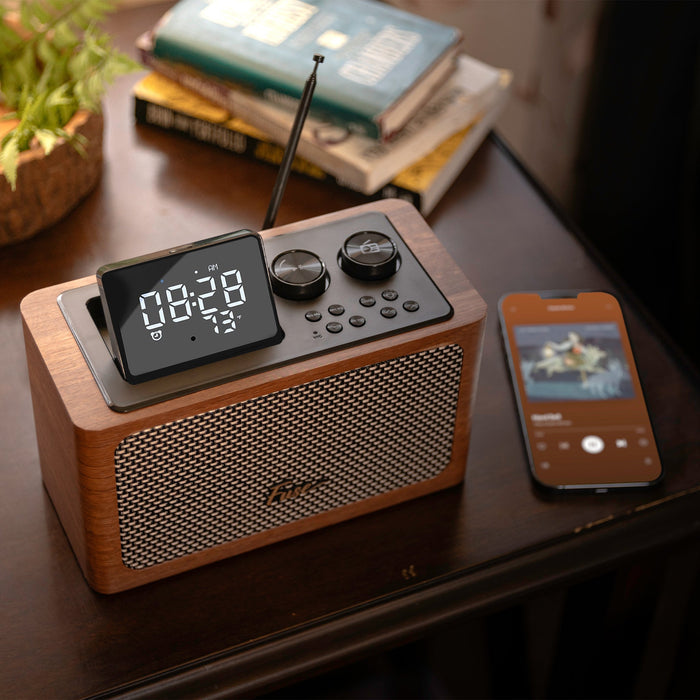 Retro Bedside Radio with Alarm Clock, Bluetooth 5.1 & FM Tuner