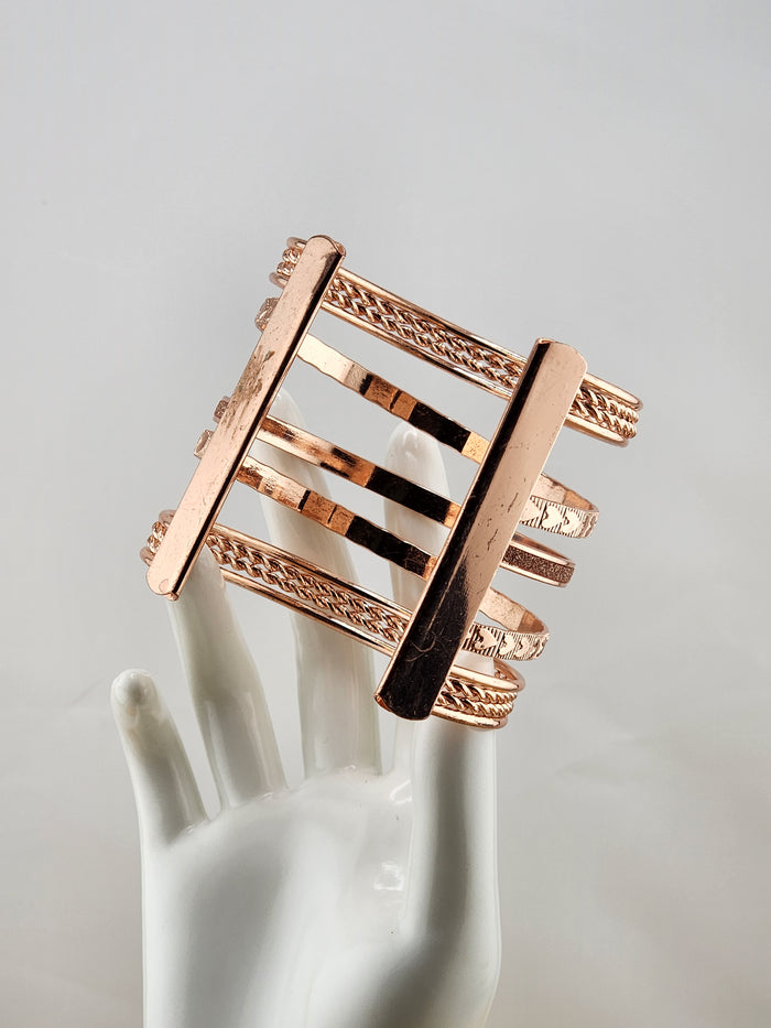 Rose Gold Tone Multi-Band Cuff Bracelet - Women Accessories 0526