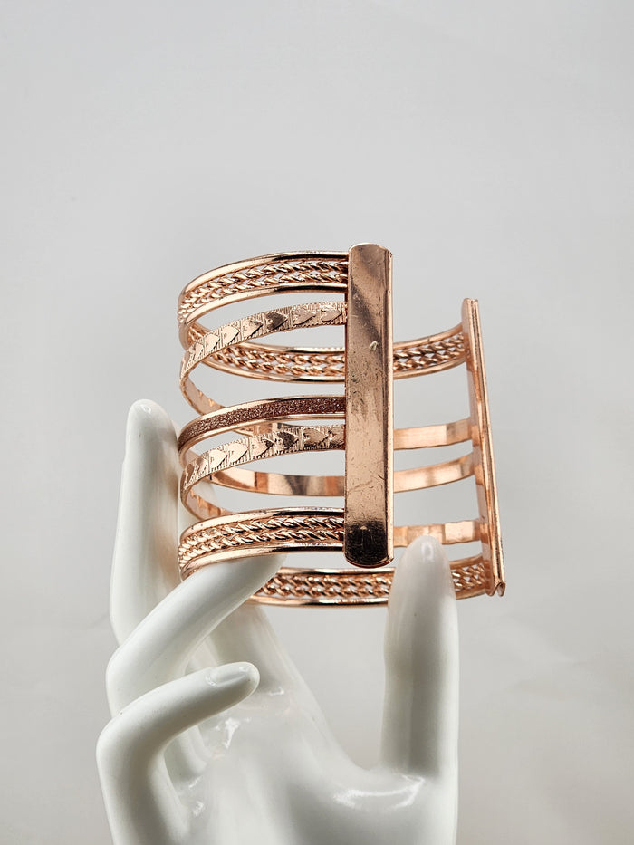 Rose Gold Tone Multi-Band Cuff Bracelet - Women Accessories 0526