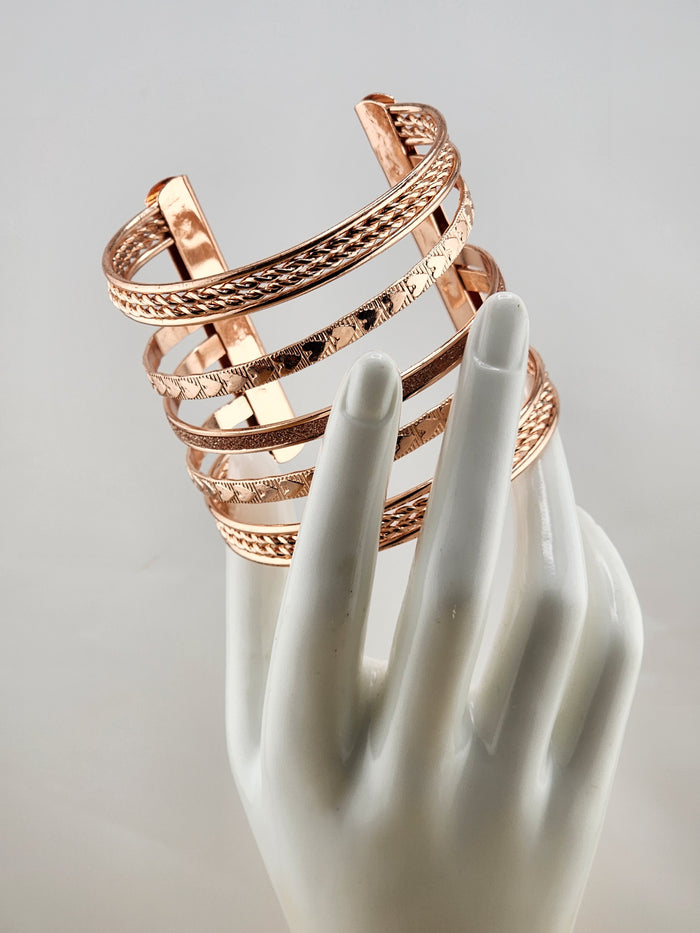 Rose Gold Tone Multi-Band Cuff Bracelet - Women Accessories 0526