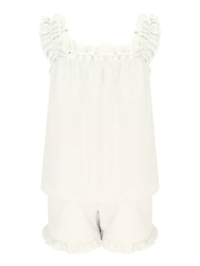Ruffle Trim Sleeveless Top and Shorts Set