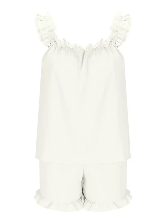 Ruffle Trim Sleeveless Top and Shorts Set
