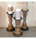 Rustic Wood Candlestick Holders - Set of 3