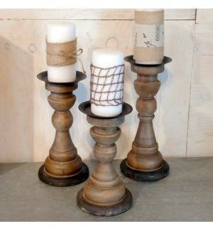 Rustic Wood Candlestick Holders - Set of 3