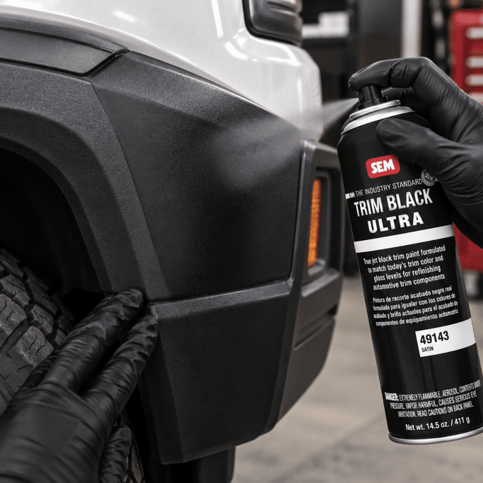SEM 49143 Satin Black Ultra Trim Paint, 20 oz Aerosol Can -49143 - Eagle National Supply