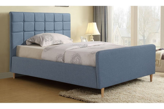 Sienna Light Blue Fabric Double Bed - Furniture Instore