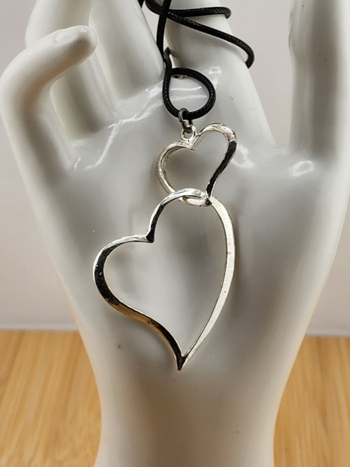 Silver Double Heart Pendant Necklace - Women Jewelry