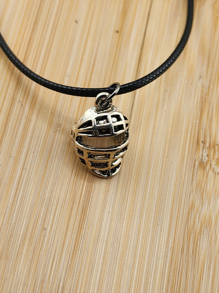Silver-Tone Baseball Catcher Mask Charm Necklace