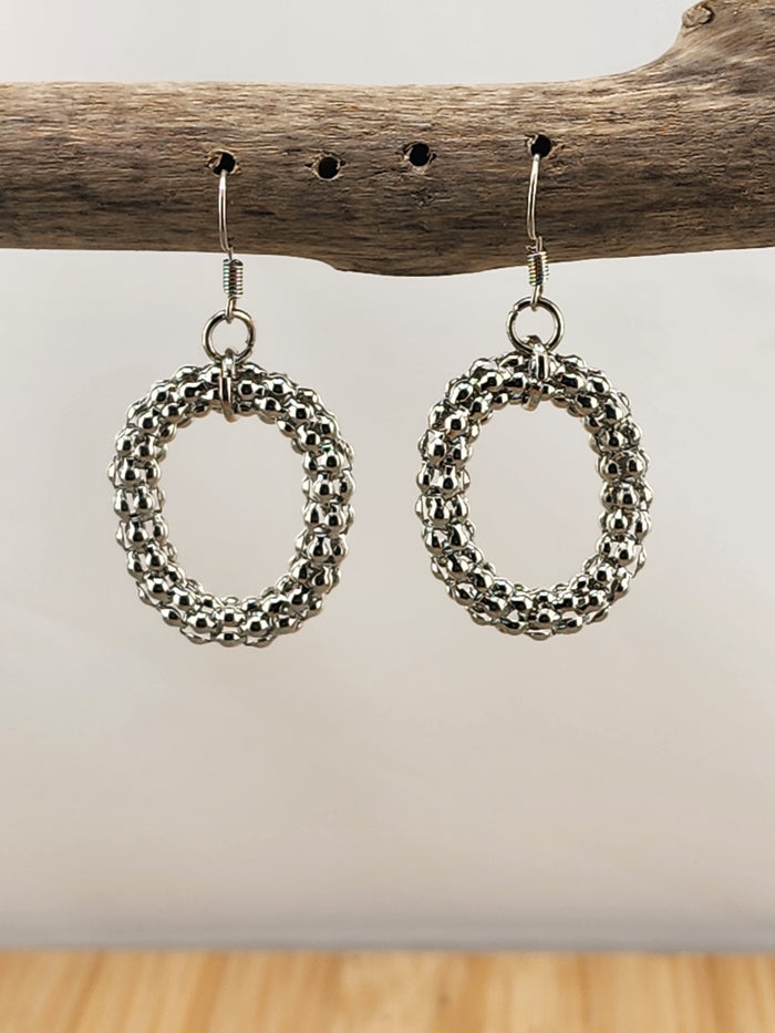 Silver Tone Beaded Hoop Earrings - Women Jewelry 0576