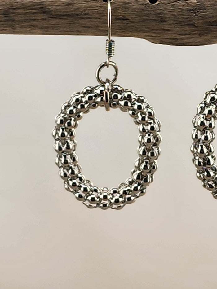 Silver Tone Beaded Hoop Earrings - Women Jewelry 0576