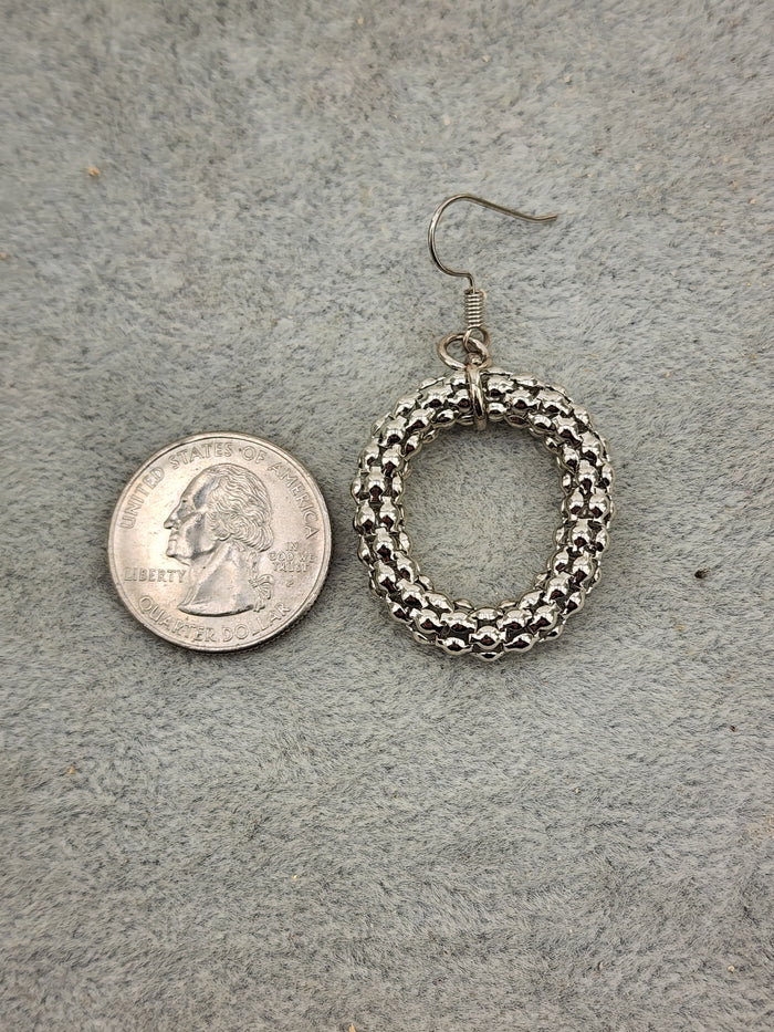 Silver Tone Beaded Hoop Earrings - Women Jewelry 0576