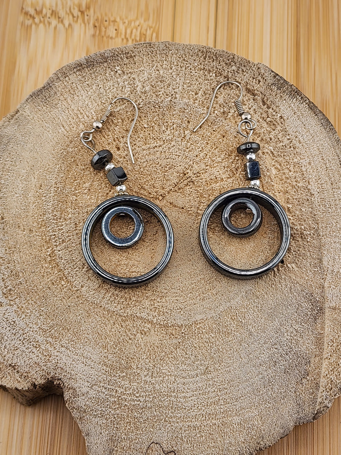 Silver-Tone Double Circle Drop Earrings 0525