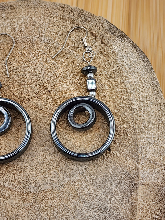 Silver-Tone Double Circle Drop Earrings 0525