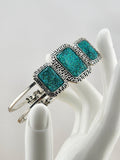 Silver-Tone Teal Glitter Square Cuff Bracelet 0545