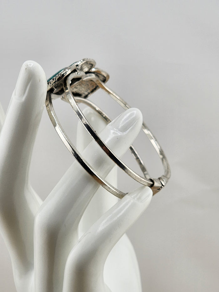 Silver-Tone Teal Glitter Square Cuff Bracelet 0545