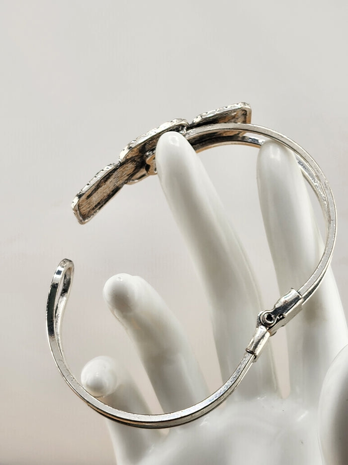 Silver-Tone Teal Glitter Square Cuff Bracelet 0545