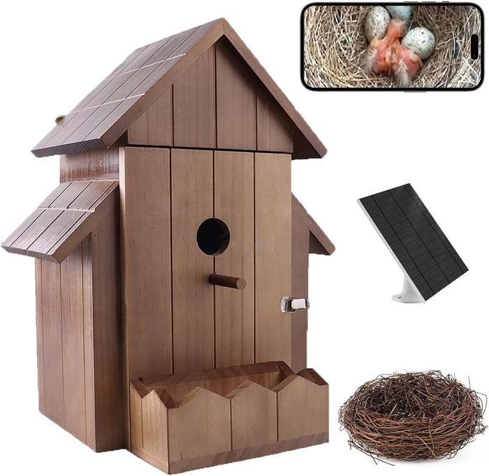 Solar-Powered Birdhouse with 1080P HD WiFi Camera